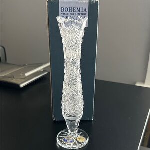 Vintage Bohemian 24% Lead Crystal Bud Vase 7" Tall Czech Glass Flower Vase